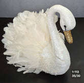 Lebădă Decorativă Mare Albă cu Pene și Sclipici 45x30x31cm